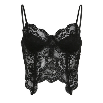 2024 Spring / Summer Sexy New Women's V-Collar Solid Color Wavy Edge Irregularly Forked Lace Vest